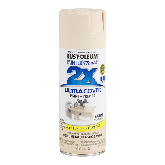 RUST-OLEUM 2X Ultra Cover Satin Paint & Primer Spray Paint 340g Ivory Silk