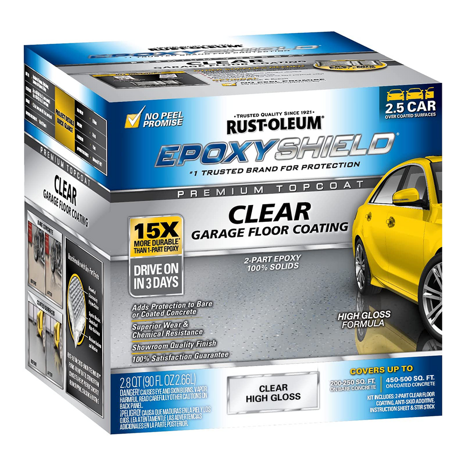 Rustoleum EpoxyShield Garage Floor Coating 2.66L Kit High Gloss Clear Concrete Sealer