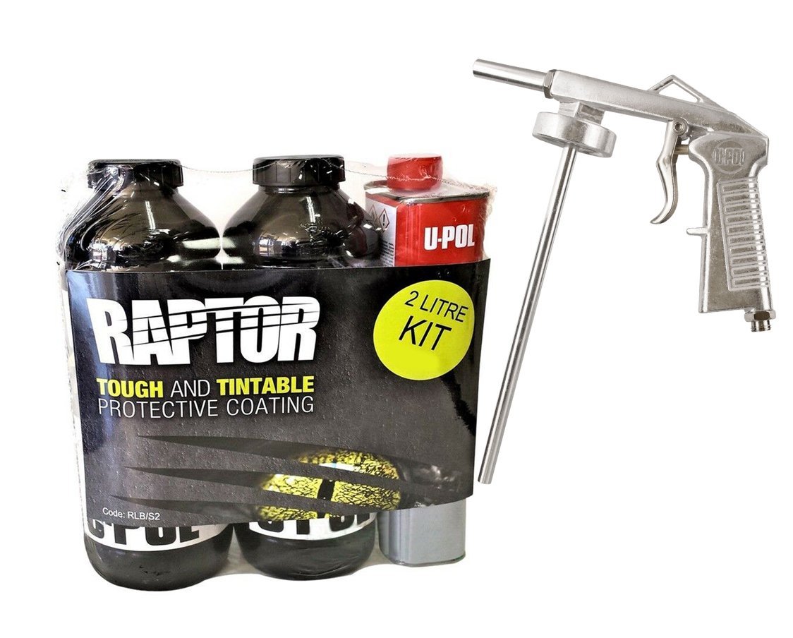 U-Pol Raptor Tintable Tough Protective Coating Tub/Bed Liner Kit 2L + Schutz Gun