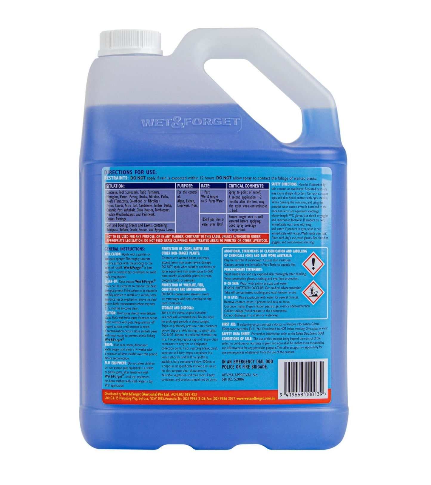 Wet And Forget Moss Mould Grime Remover Surface Cleaning 5L