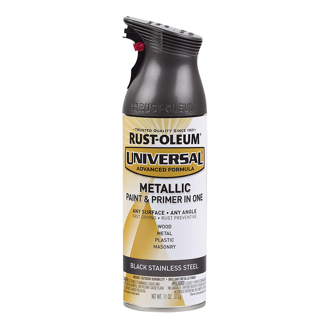 Rustoleum Universal Metallic Spray Paint & Primer 312g Black Stainless Steel Aerosol
