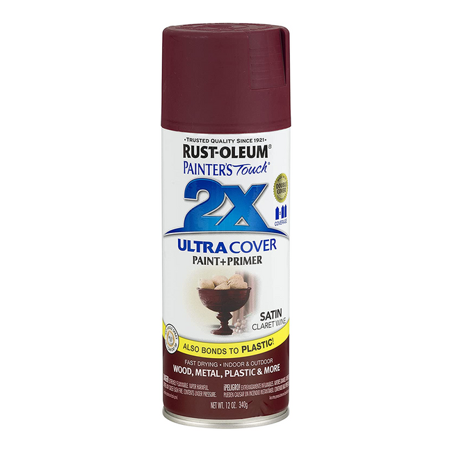 RUST-OLEUM 2X Ultra Cover Satin Paint & Primer Spray Paint 340g Claret Wine