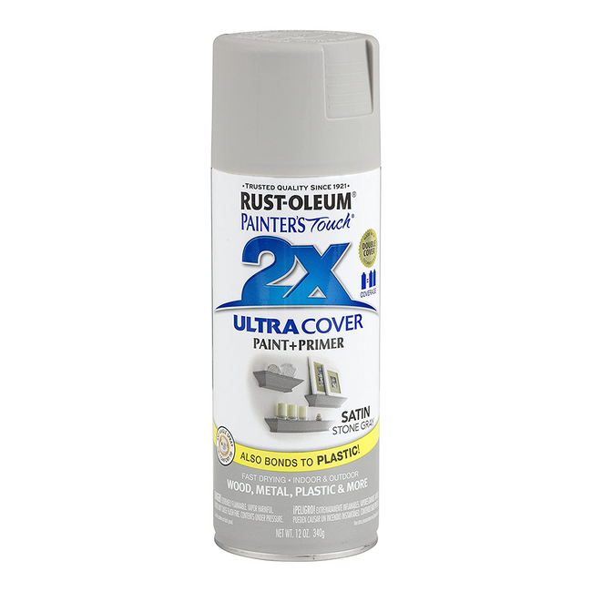 RUST-OLEUM 2X Ultra Cover Satin Paint & Primer Spray Paint 340g Stone Grey