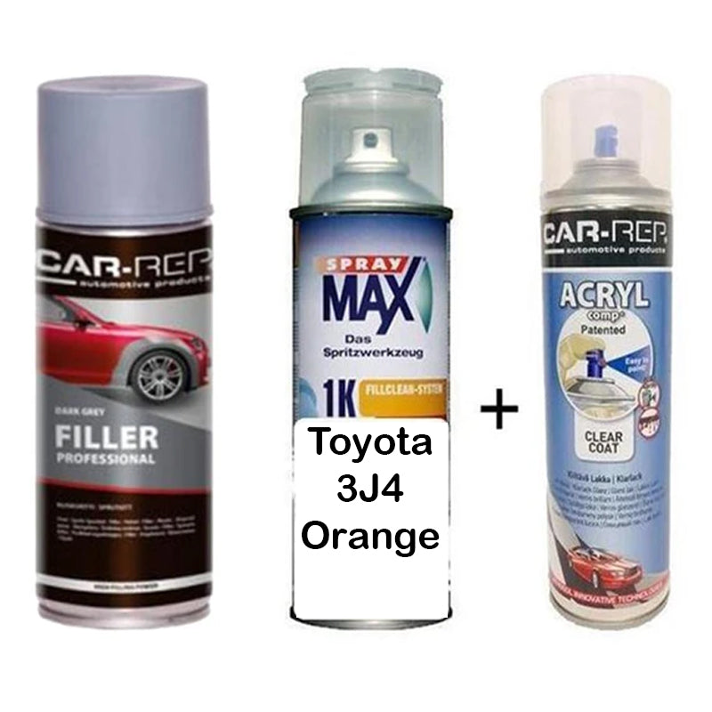 Auto Touch Up Paint for Toyota 3J4 Orange Plus 1k Clear Coat & Primer
