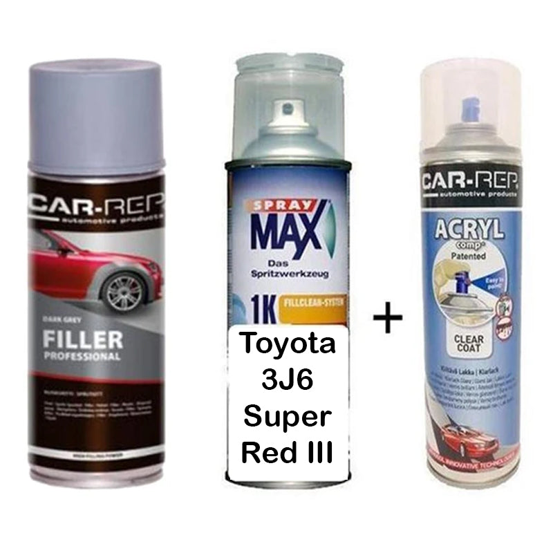 Auto Touch Up Paint for Toyota 3J6 Super Red III Plus 1k Clear Coat & Primer