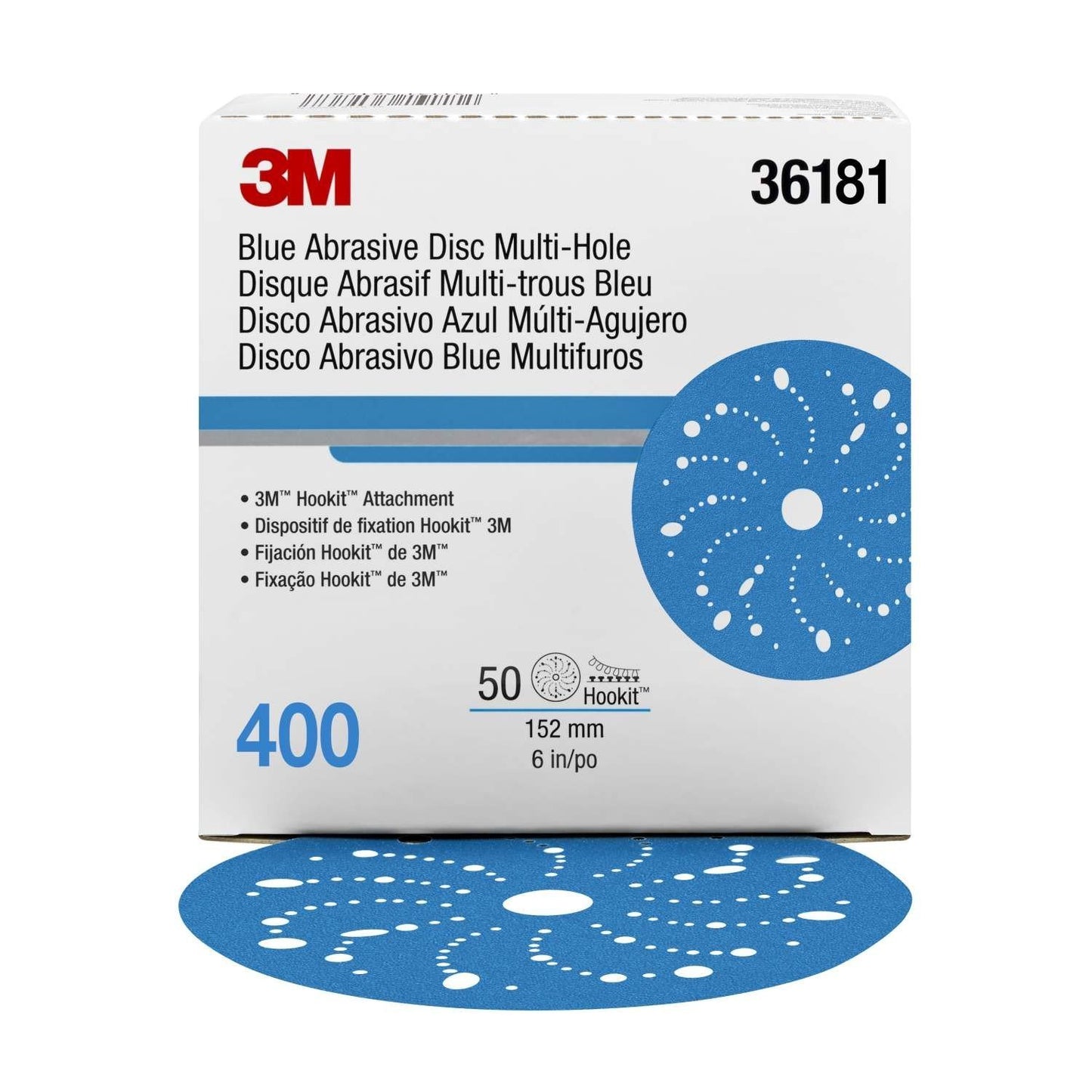 3M Hookit Blue Abrasive Disc Multihole 6 inch 150mm 400G 36181 50 Pack Sandpaper