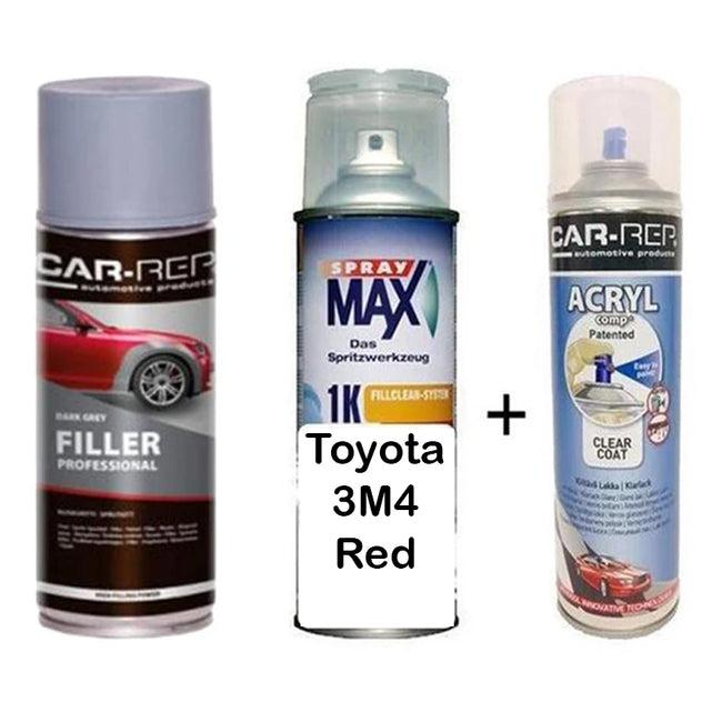 Auto Touch Up Paint for Toyota 3M4 Red Plus 1k Clear Coat & Primer