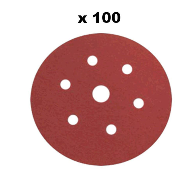 3M Hookit Red Dustless Abrasive Sanding Discs 7 Hole 150mm P240 Hook & Loop Box100