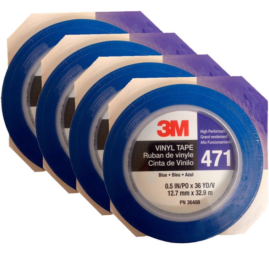 3M Fine Line Vinyl Tape 471 Blue 4 Rolls 12.7mm X 32.9m 36408