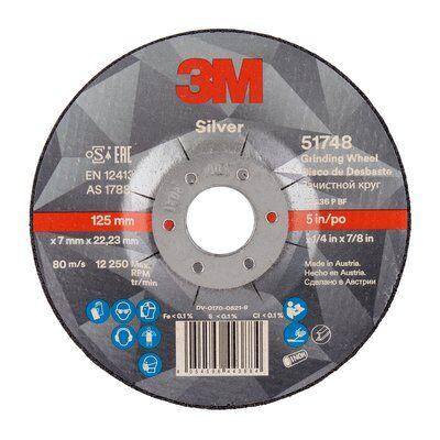 3M Silver Depressed Centre Grinding Wheel 51748 125X7X22MM Pk10