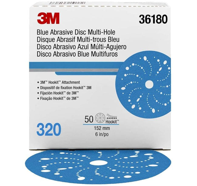 3M Hookit Blue Abrasive Disc Multihole 6 inch 150mm 320G 36180 50 Pack Sandpaper