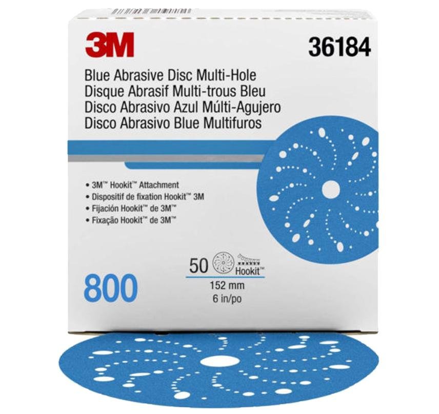 3M Hookit Blue Abrasive Disc Multi-hole 6 inch 152mm 800  36184 - 50Pack Sanding