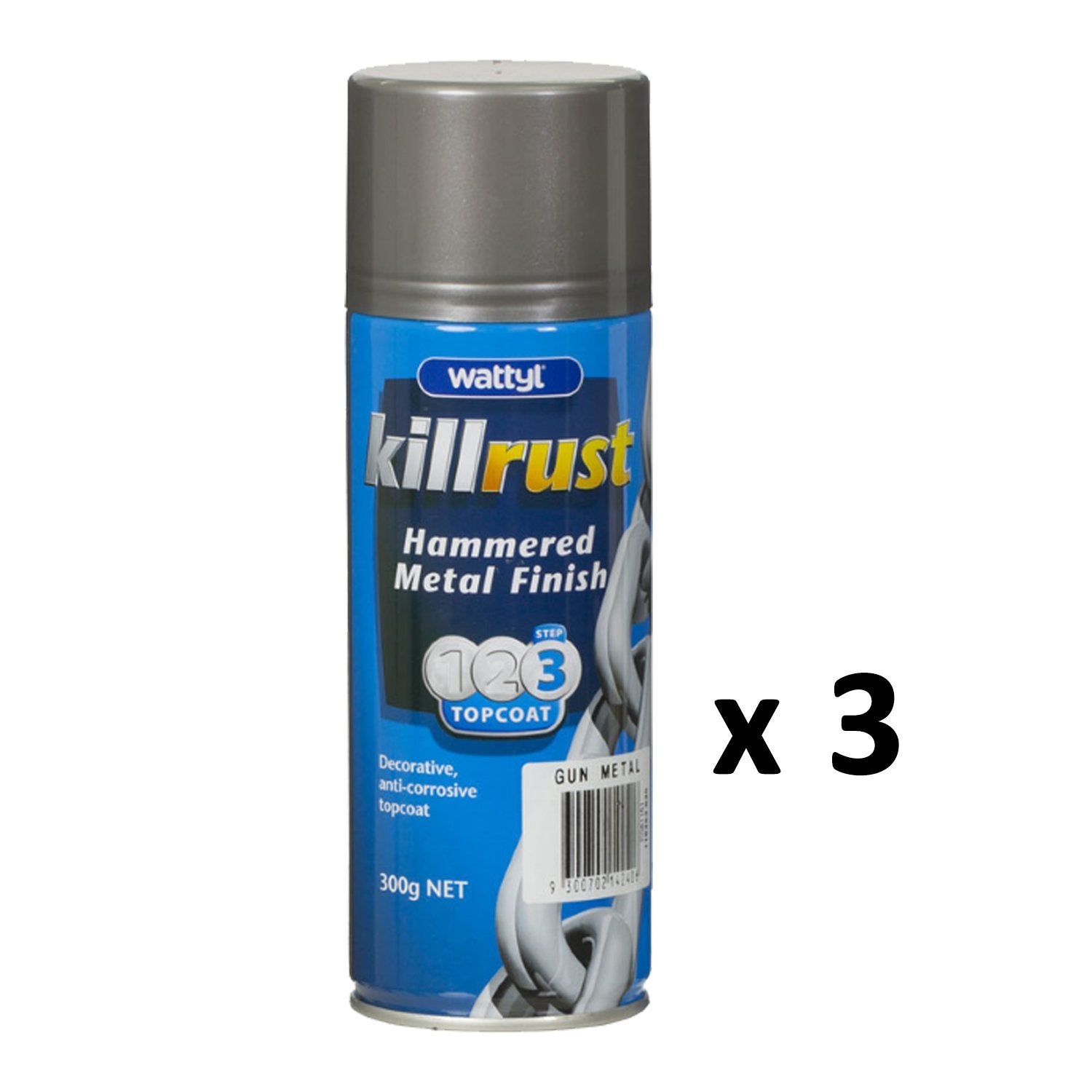 Wattyl Killrust Hammered Gun Metal Spray Paint Can 300g Hammertone x 3