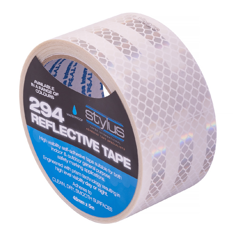 STYLUS 294 Reflective Tape 48mm x 5m White Waterproof High Visibility