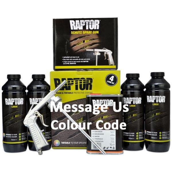 U-Pol Raptor Tintable (Choose Your Colour) Protective Bed Liner Kit 4L + Schutz Gun