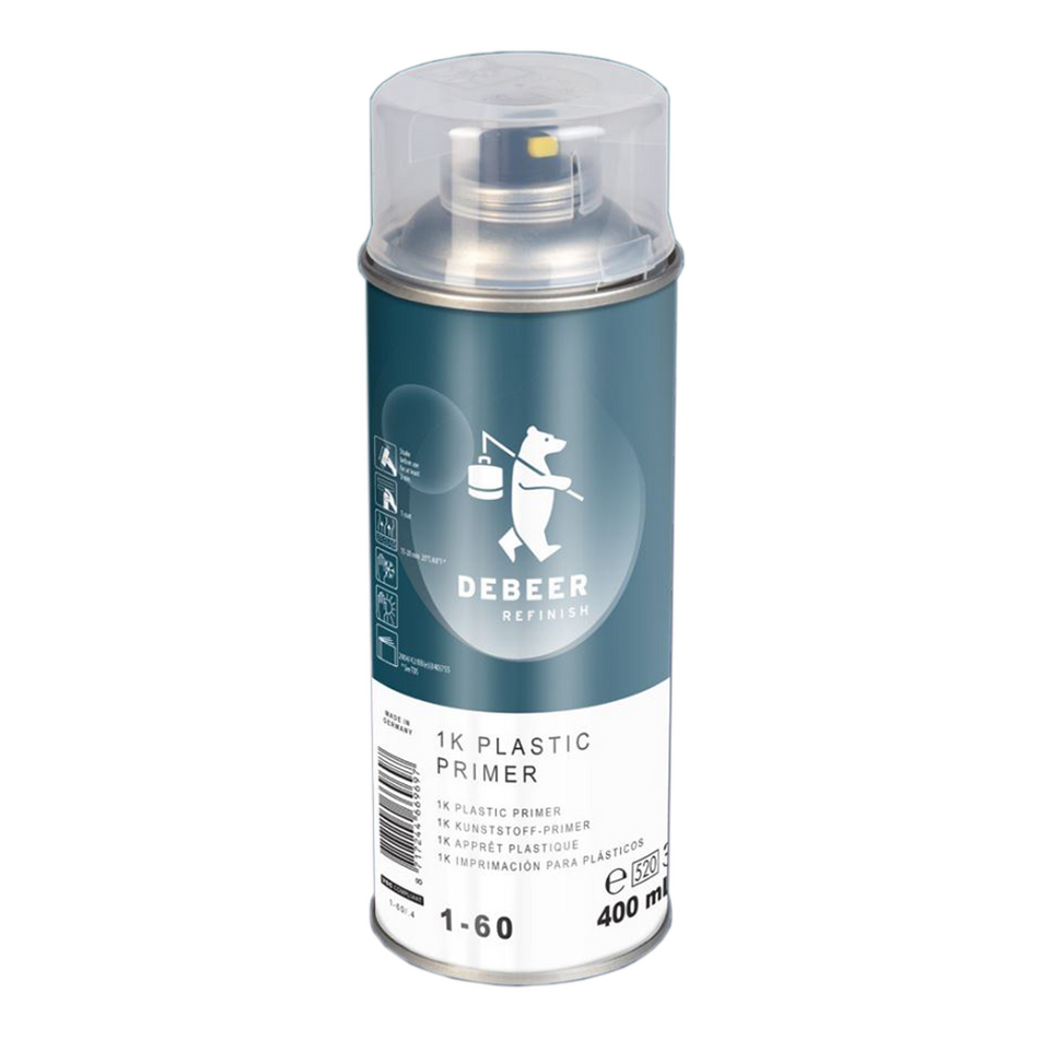 DeBEER 1-60 1K Automotive Plastic Primer 400ml Aerosol Transparent