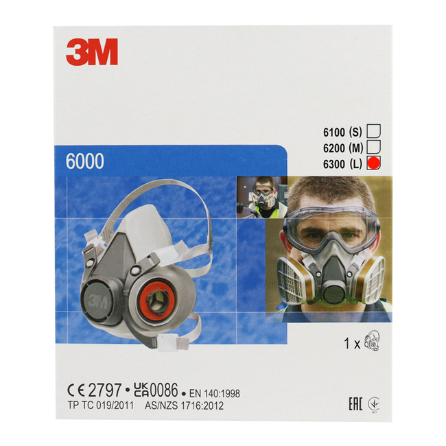 3M Reusable Half Face Respirator Mask 6300 Large