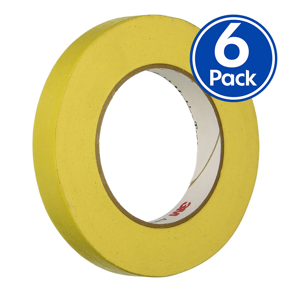 3M 06652 Yellow Automotive Refinish Masking Tape 388N 18mm x 55m x 6 Pack