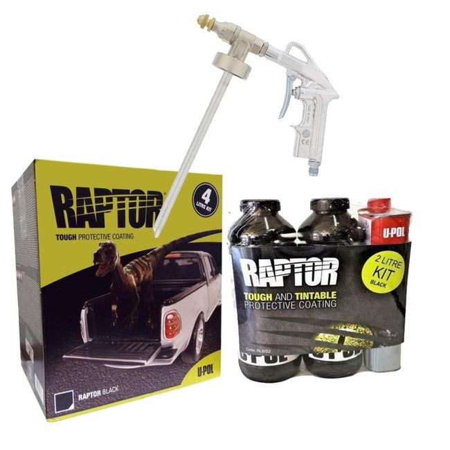 UPol Raptor Black Tough Bed Liner Kit 6L + Professional Vari-Nozzle Spray Gun