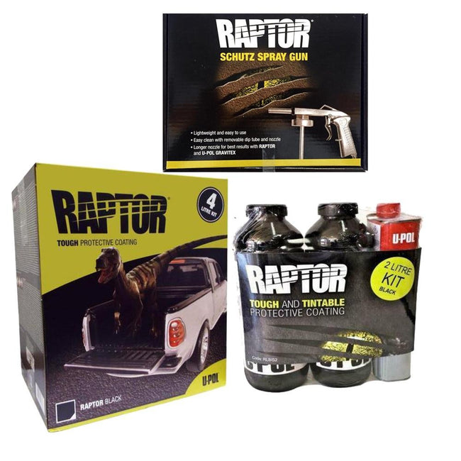 U-Pol Raptor Black Tough Protective UV Resistant Bed Liner Kit 6L + Schutz Gun