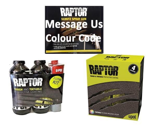 U-Pol Raptor Tintable (Choose Your Colour) Tough Bed Liner Kit 6L + Schutz Gun