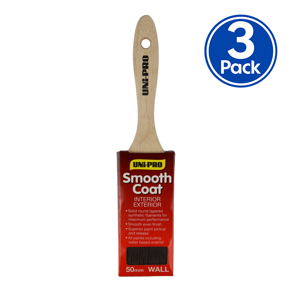 UNi-PRO Smooth Coat Brush 50mm x 3 Pack Interior Exterior Trade