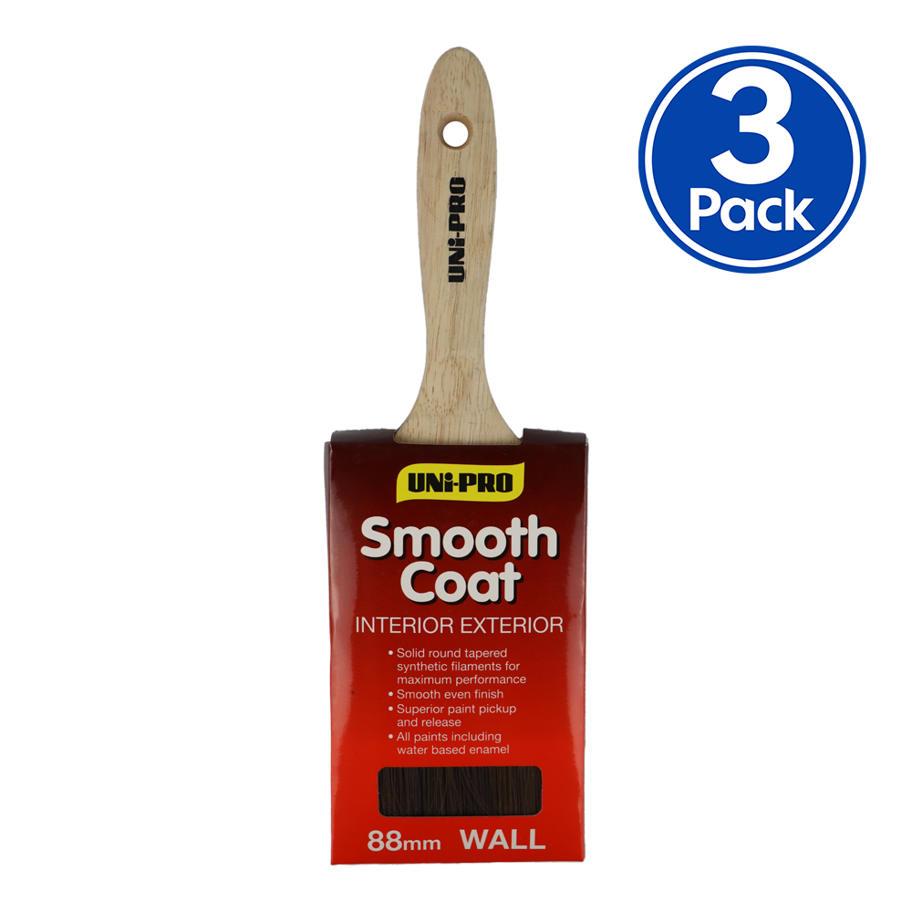 UNi-PRO Smooth Coat Brush 88mm x 3 Pack Interior Exterior Trade