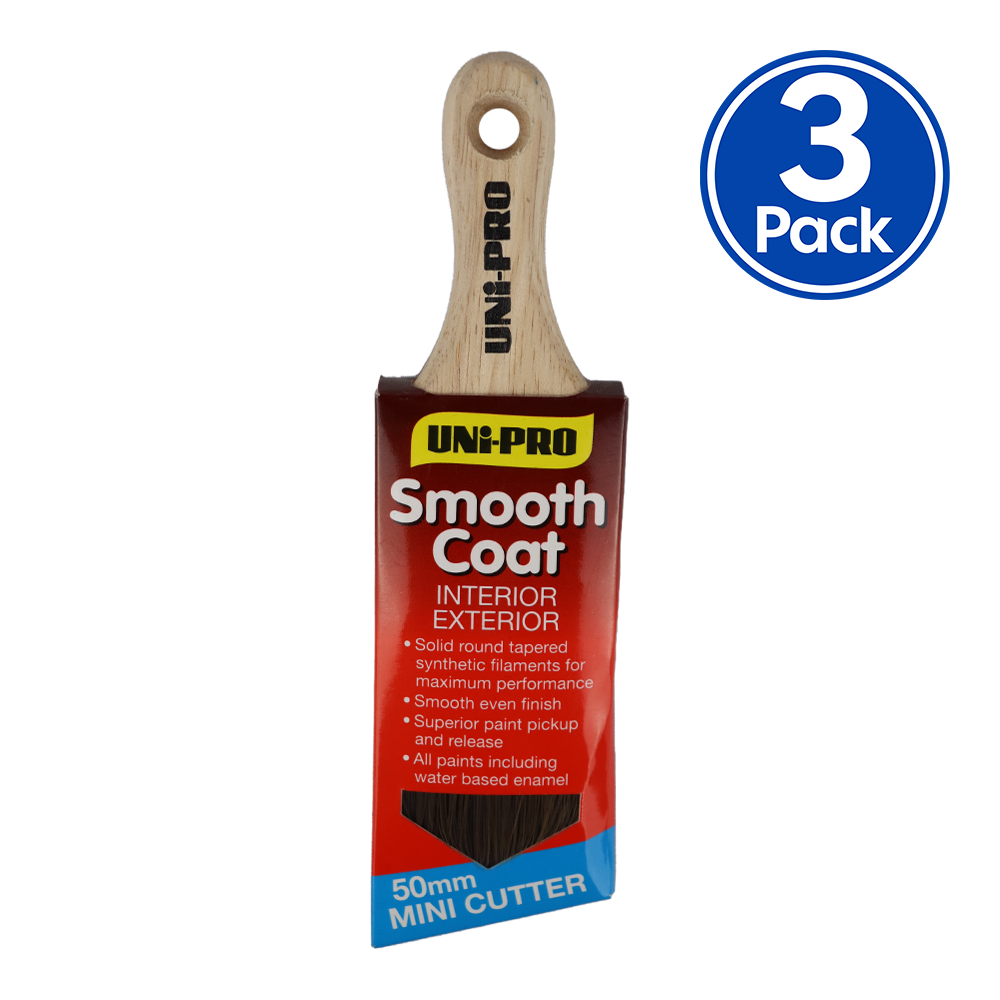 UNi-PRO Smooth Coat Mini Angled Cutter Brush 50mm x 3 Pack Interior Exterior Trade