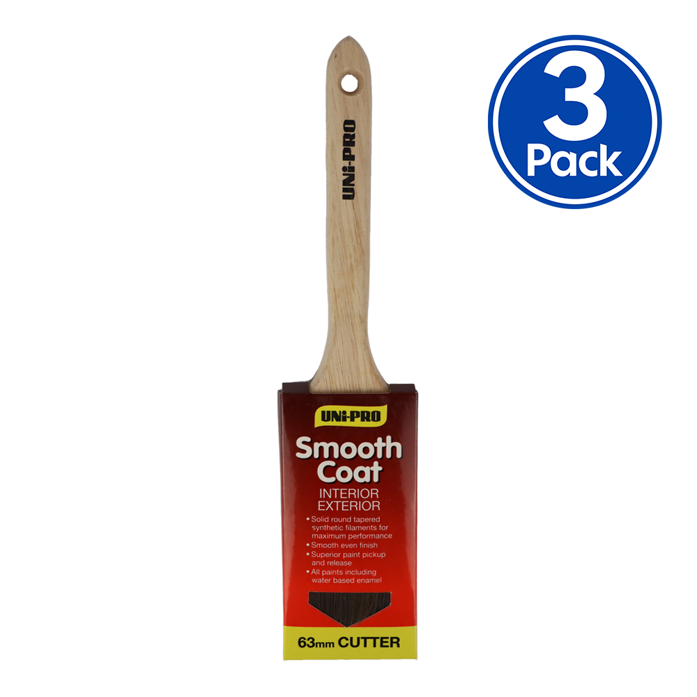 UNi-PRO Smooth Coat Cutter Brush 63mm x 3 Pack Interior Exterior Trade ...