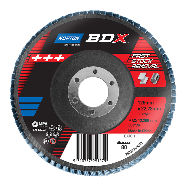 NORTON BDX Flap Disc 125mm x 22mm P80 Grit Fast Stock Removal