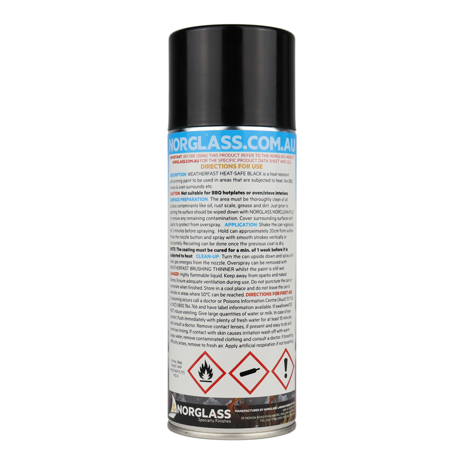 Norglass Weatherfast Heat Safe Black Aerosol 300g Self Priming