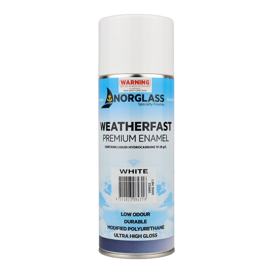 Norglass Marine Weatherfast White Premium Enamel Aerosol 300g High Gloss