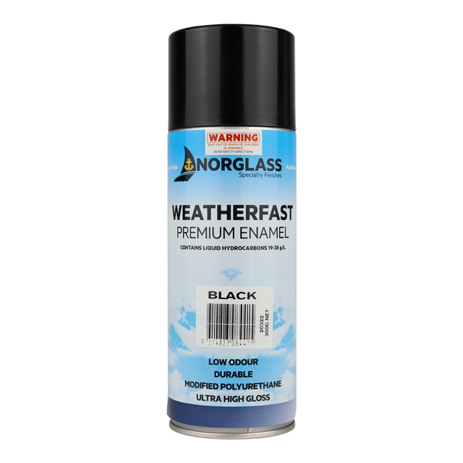 Norglass Marine Paint Weatherfast Black Premium Enamel Aerosol 300g High Gloss
