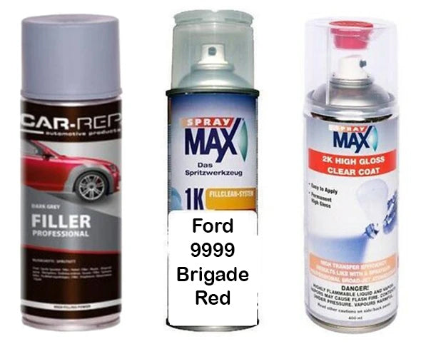 Auto Touch Up Paint Can for Ford 9999 Brigade Red Plus 2k Clear Coat & Primer