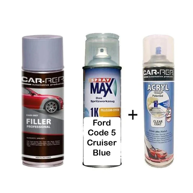 Auto Touch Up Paint for Ford Code 5 Cruiser Blue Plus 1k Clear Coat & Primer