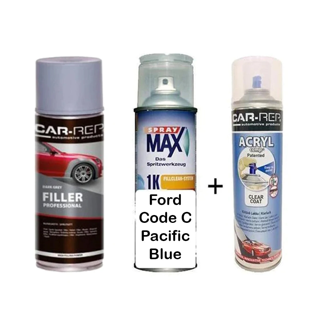 Auto Touch Up Paint for Ford Code C Pacific Blue Plus 1k Clear Coat & Primer