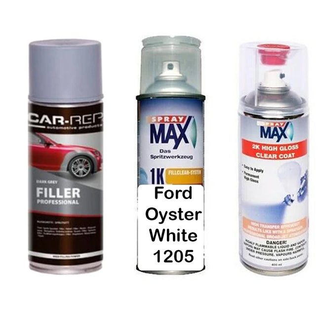 Auto Touch Up Car Paint Can Ford Oyster White 1205 Plus 2k Clear Coat & Primer