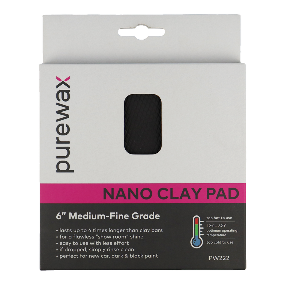 PUREWAX Nano Clay Pad 6" 150mm Medium Fine Grade Hook & Loop Up To 50 Washes