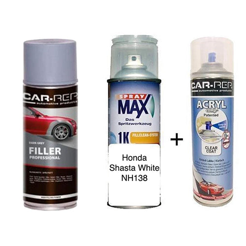 Car Touch Up Can Honda Shasta White NH138 Plus 1k Clear Coat & Primer