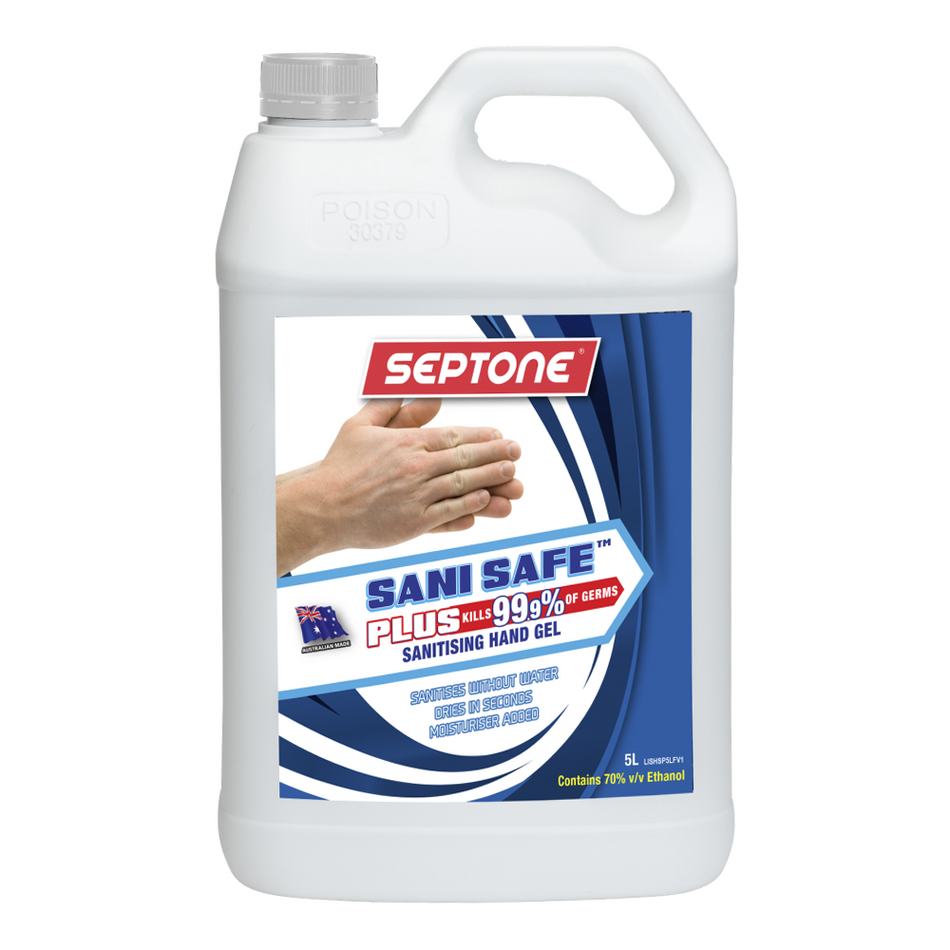 SEPTONE Sani Safe Plus Water-less Hand Sanitiser Gel 5L 70% Ethanol