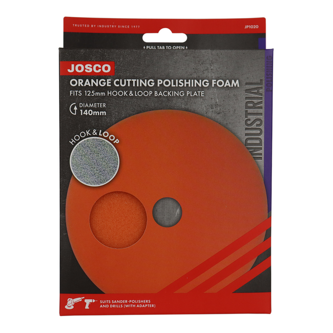 JOSCO Orange Cutting Polishing Foam Pad 140mm Hook & Loop Industrial JP1020