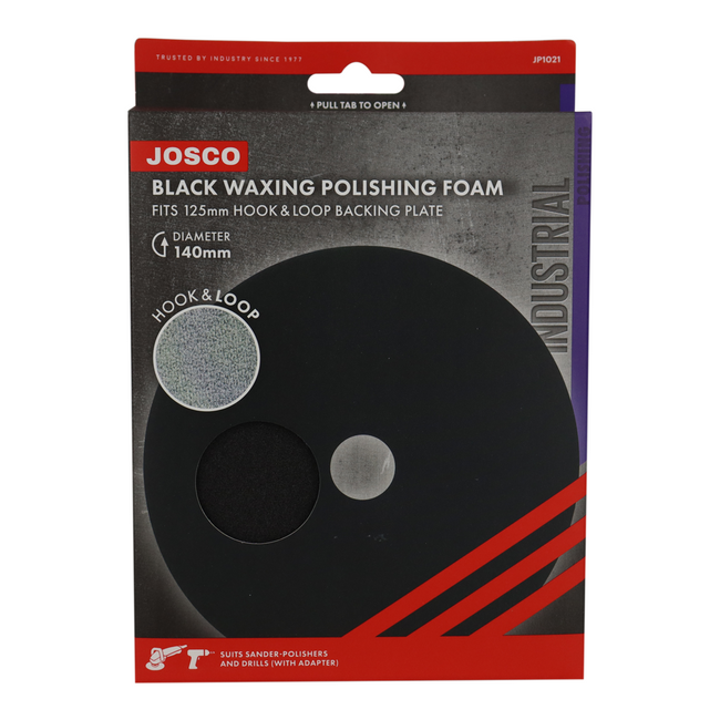 JOSCO Black Waxing Polishing Foam Pad 140mm Hook & Loop Industrial JP1021