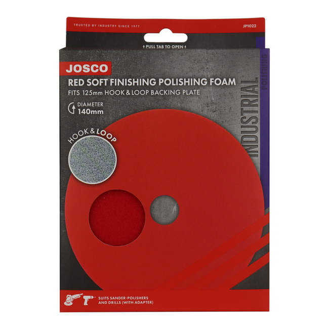 JOSCO Red Soft Finishing Polishing Foam Pad 140mm Hook & Loop Industrial JP1022