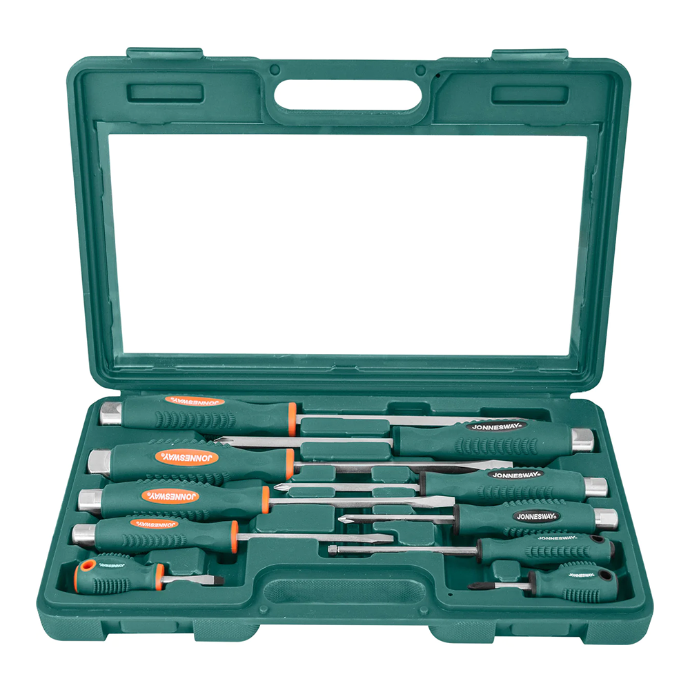 JONNESWAY Mechanic Go Thru Impact Screwdriver 10 Piece Set Ergonomic Handle Tools