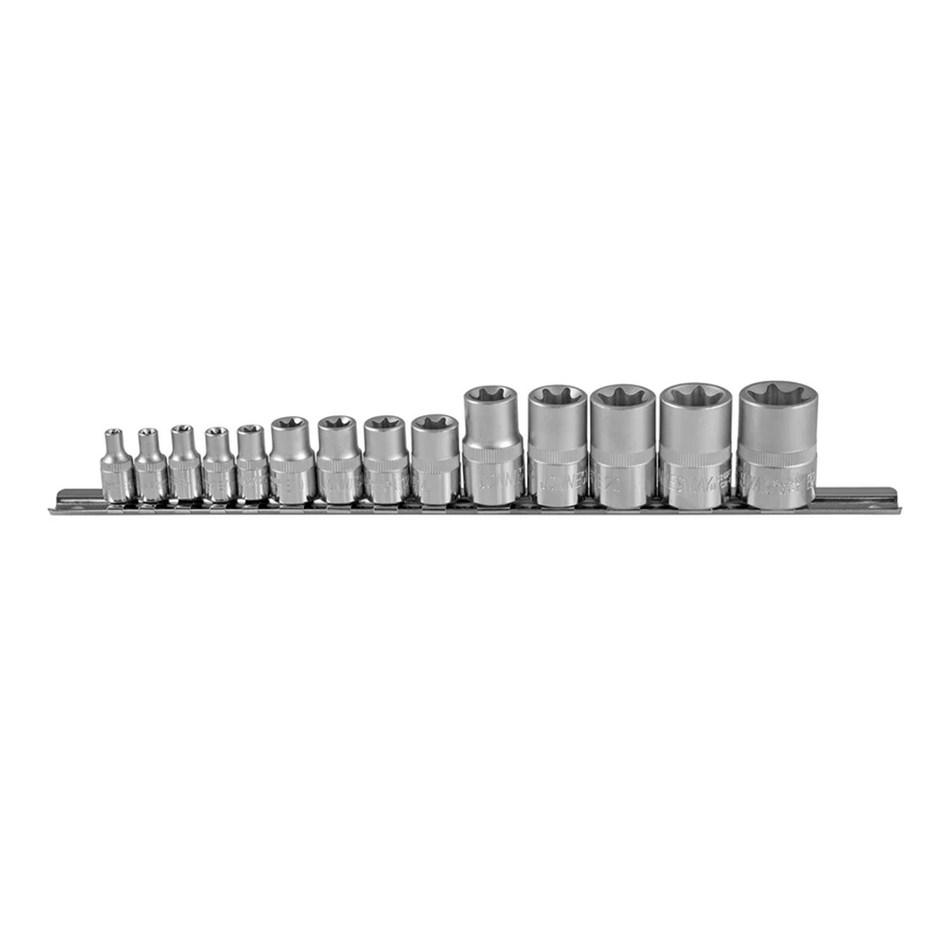 JONNESWAY 14 Piece Star Socket Set 1/4″ 3/8" & 1/2" Drive Magnetic Clip Rail Tools