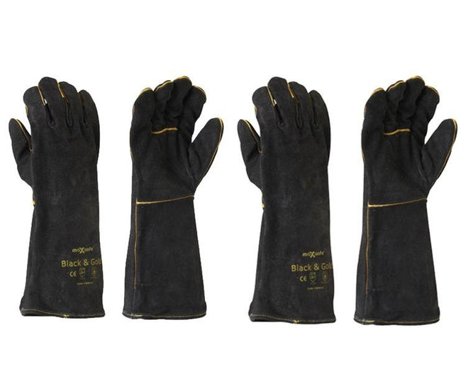 Maxisafe Black & Gold Welding Gauntlet Gloves Fabrication Foundry Safety 2 Pairs