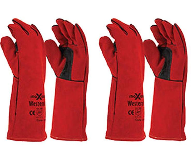 Maxisafe Red Welding Gauntlet Gloves Fabrication Foundry Safety Pizza 2 Pairs