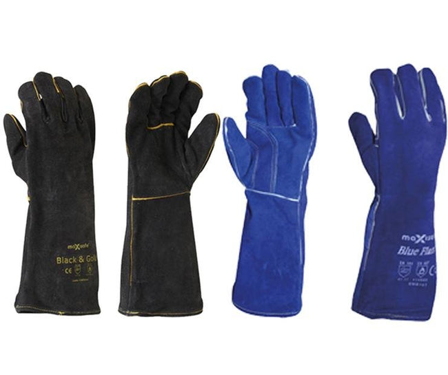 Maxisafe Black Blue Welding Gauntlet Gloves Fabrication Foundry Safety 2 Pairs