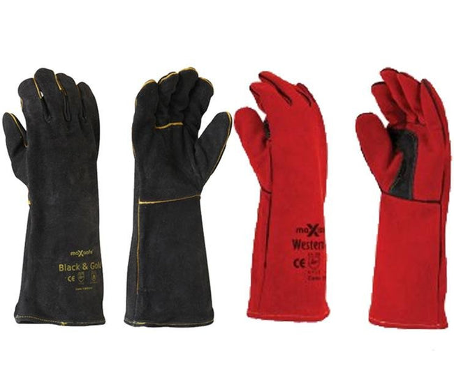 Maxisafe Black Red Welding Gauntlet Gloves Fabrication Foundry Safety 2 Pairs