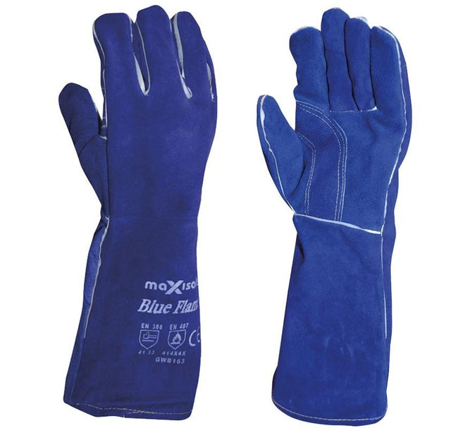 Maxisafe Blue Welding Gauntlet Gloves Fabrication Foundry Safety Pizza Oven